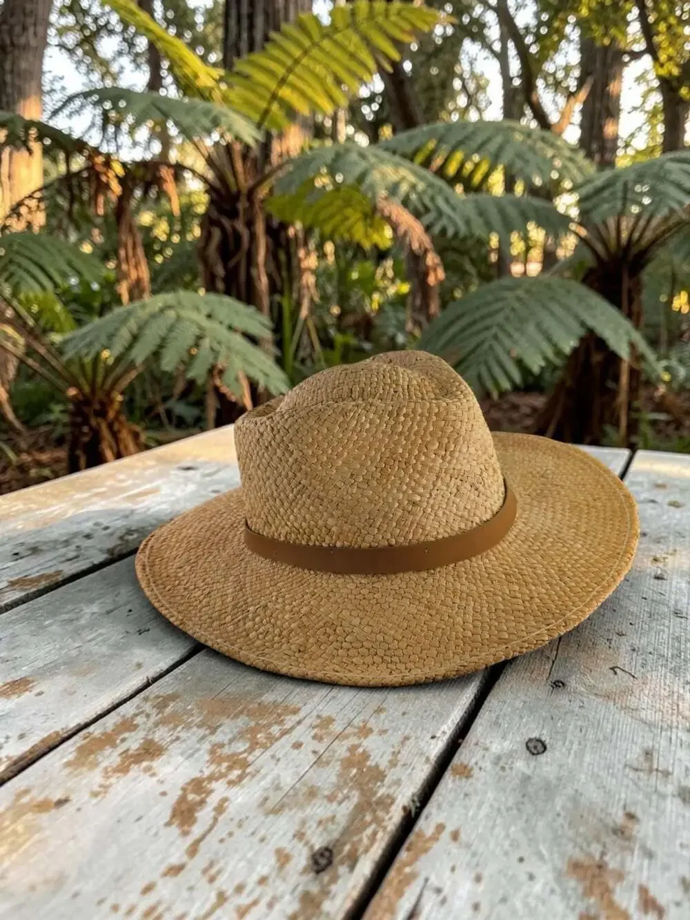 Unbranded Straw Fedora Sun Hat with Faux Leather Band